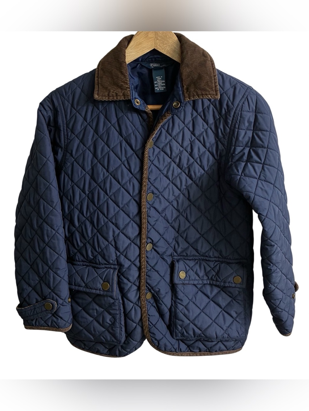 Vintage Polo Ralph Lauren Kids 8/10 Quilted Barn Jacket Blue Brown